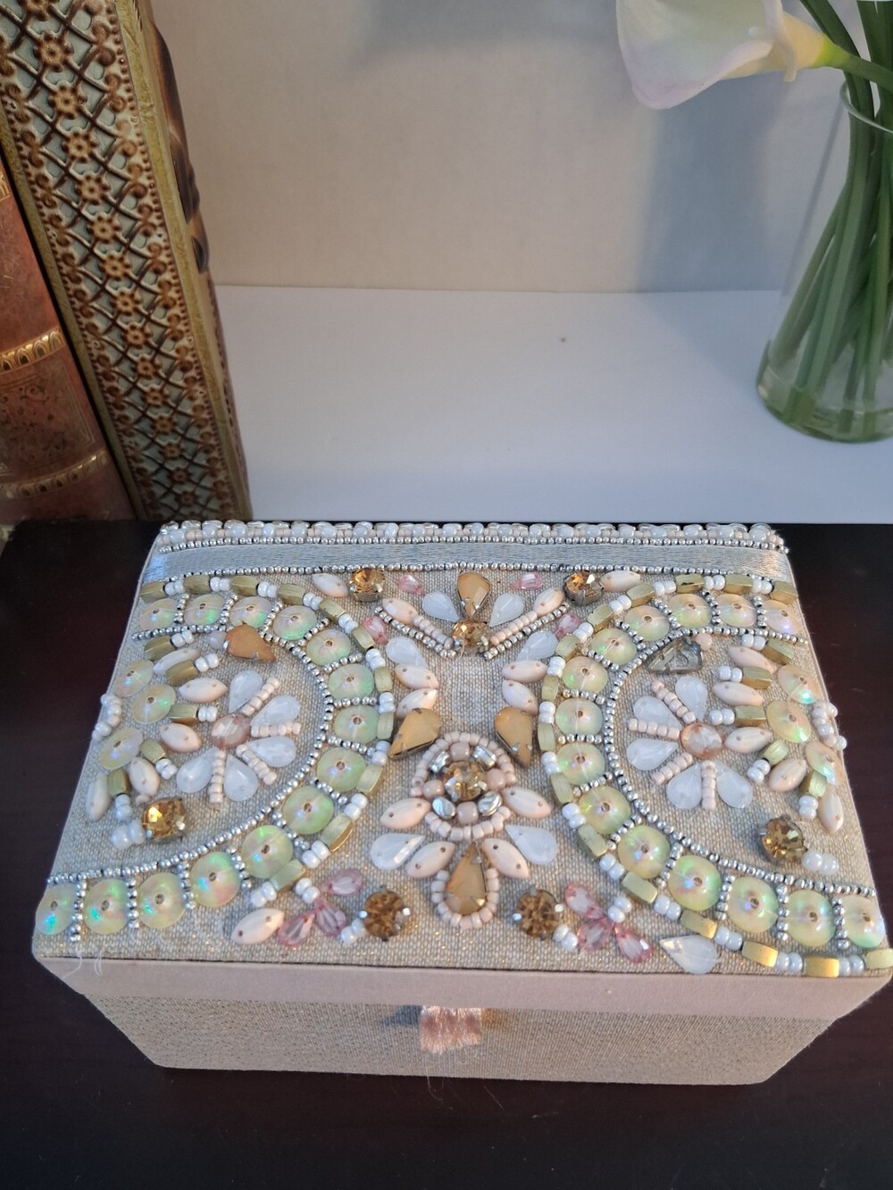 VTG Pier 1 Bejeweled Pink Keepsake Box - Multi Level, Retired, Pinky Taupe - Picture 4 of 16